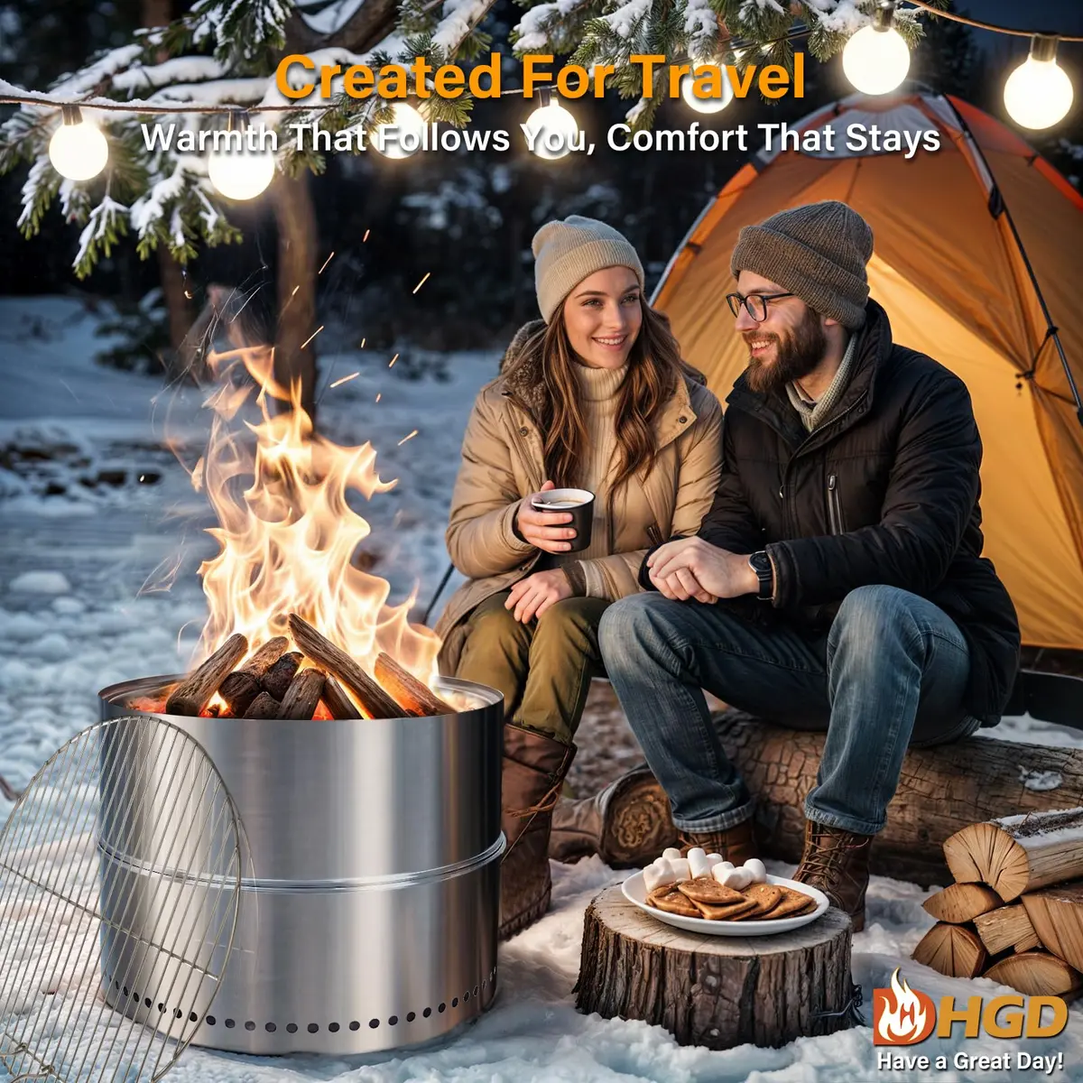HGD 19.6 Inch Smokeless Firepit with Grill | Portable Wood Burning Outdoor Fireplace - view 9