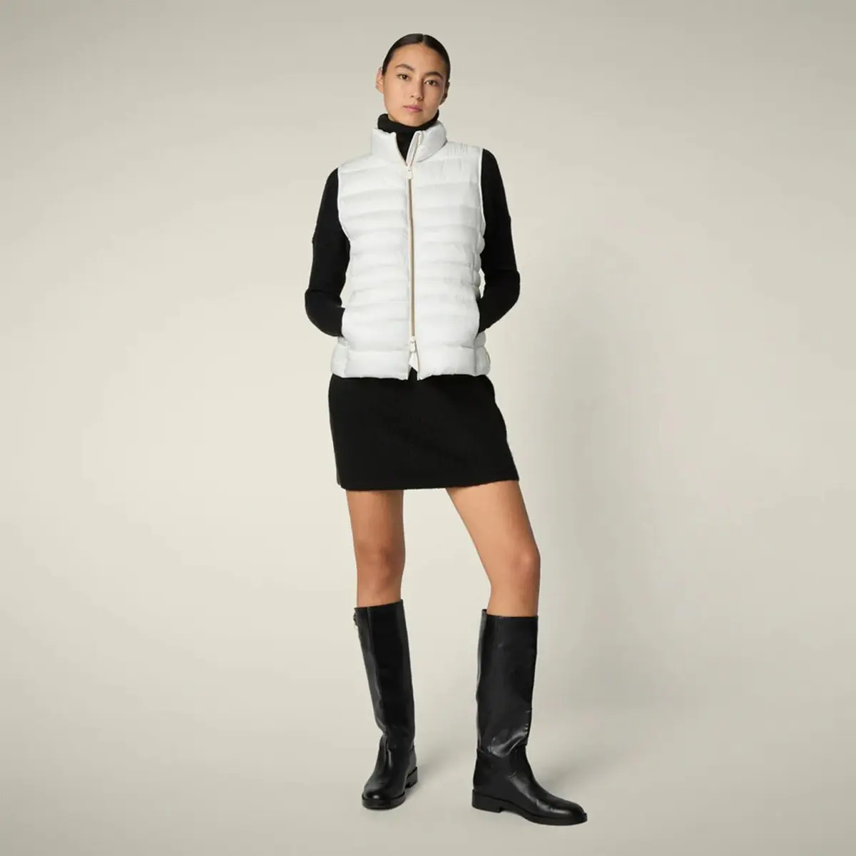 Save The Duck Women's Lynn Puffer Vest Off White Large/X-Large | Animal-Free Down Insulation, Water-Repellent - view 2