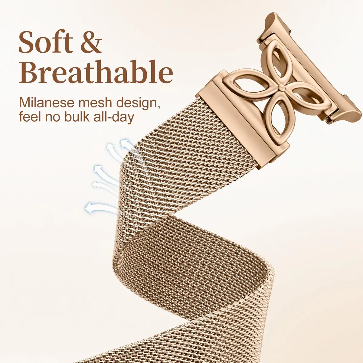 Getino Magnetic Floral Milanese Band for Samsung Galaxy Watch 9/8/8 Classic 40mm 44mm 46mm Rose Gold | Breathable Stainless Steel Strap - view 8