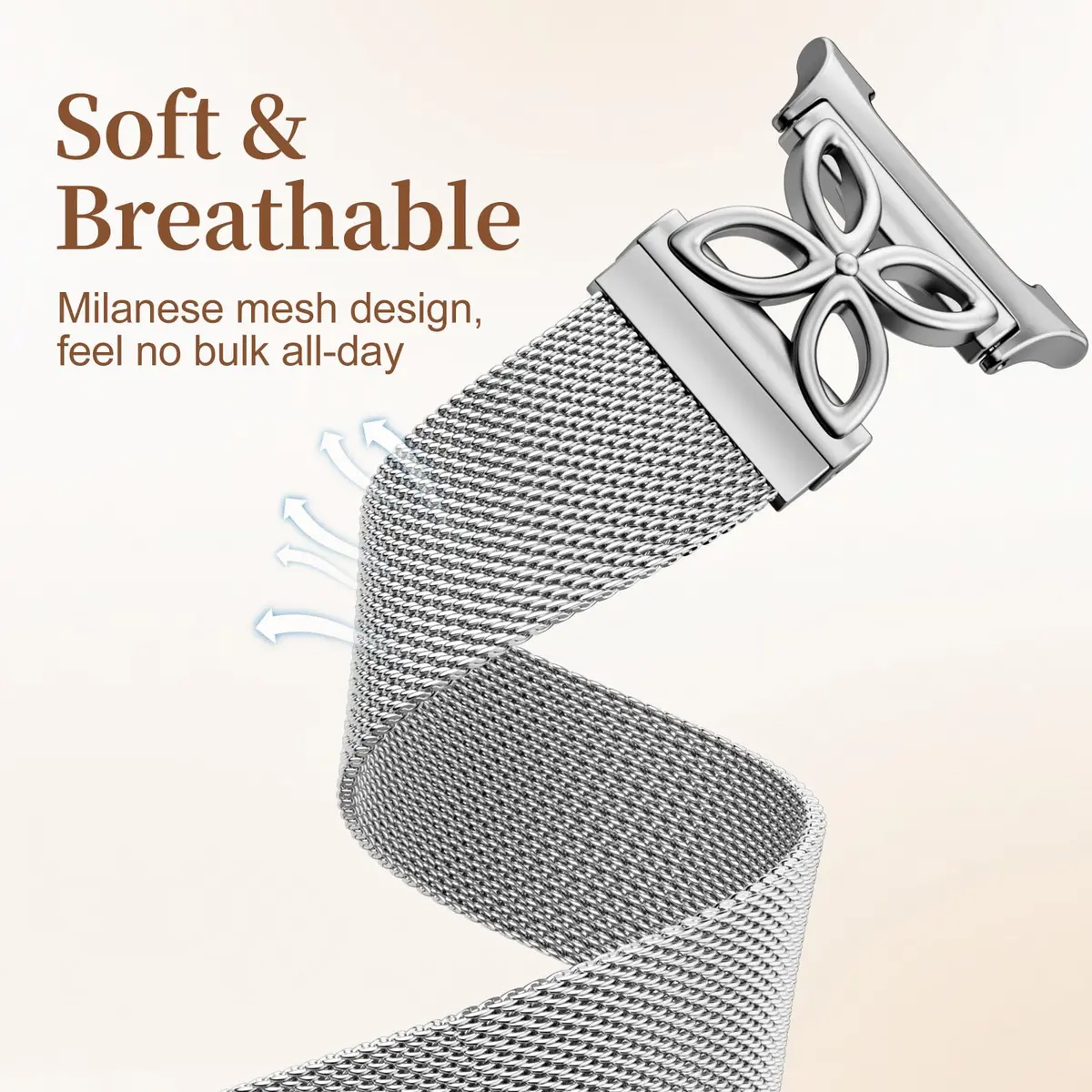 Getino Silver Magnetic Watch Band Compatible with Samsung Galaxy Watch 9 & 8 (40mm,44mm,46mm) | Floral Milanese Strap for Women - view 8