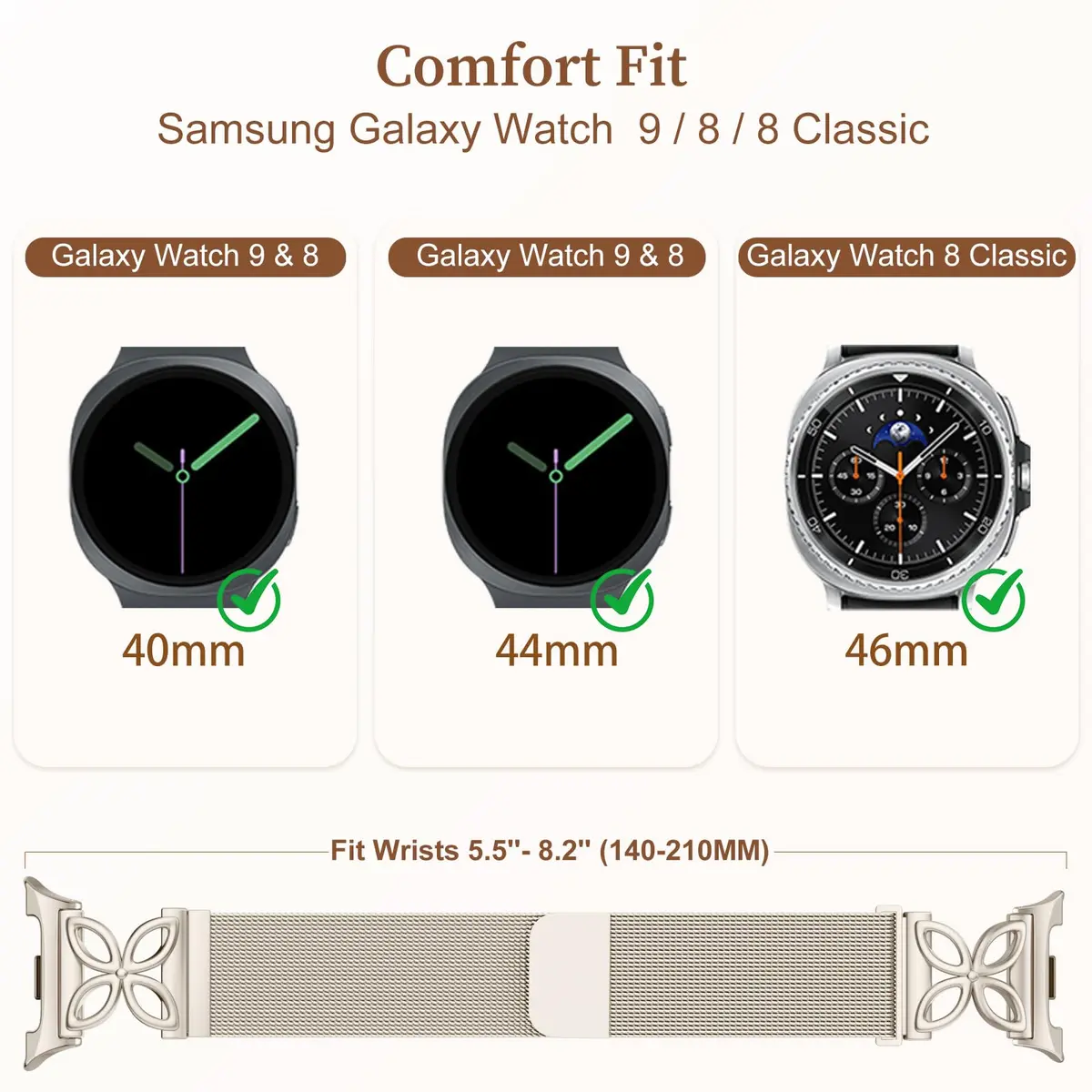 Getino Magnetic Metal Watch Band Compatible with Samsung Galaxy Watch 9 & 8 (40mm,44mm,46mm) | Floral Milanese Strap for Women - view 5