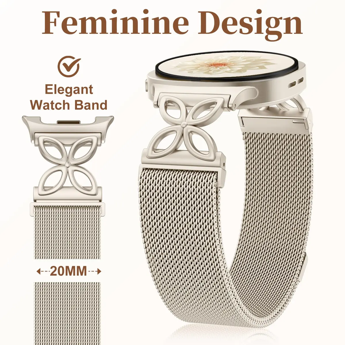 Getino Magnetic Metal Watch Band Compatible with Samsung Galaxy Watch 9 & 8 (40mm,44mm,46mm) | Floral Milanese Strap for Women - view 6