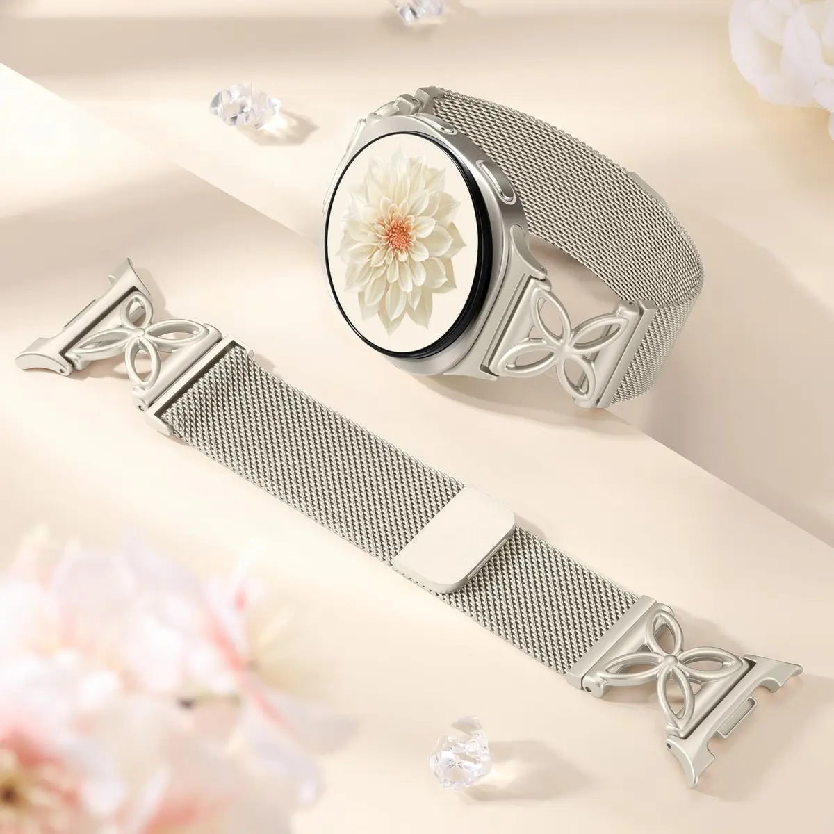 Getino Magnetic Metal Watch Band Compatible with Samsung Galaxy Watch 9 & 8 (40mm,44mm,46mm) | Floral Milanese Strap for Women - view 7