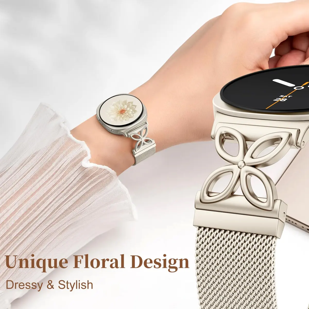 Getino Magnetic Metal Watch Band Compatible with Samsung Galaxy Watch 9 & 8 (40mm,44mm,46mm) | Floral Milanese Strap for Women - view 3