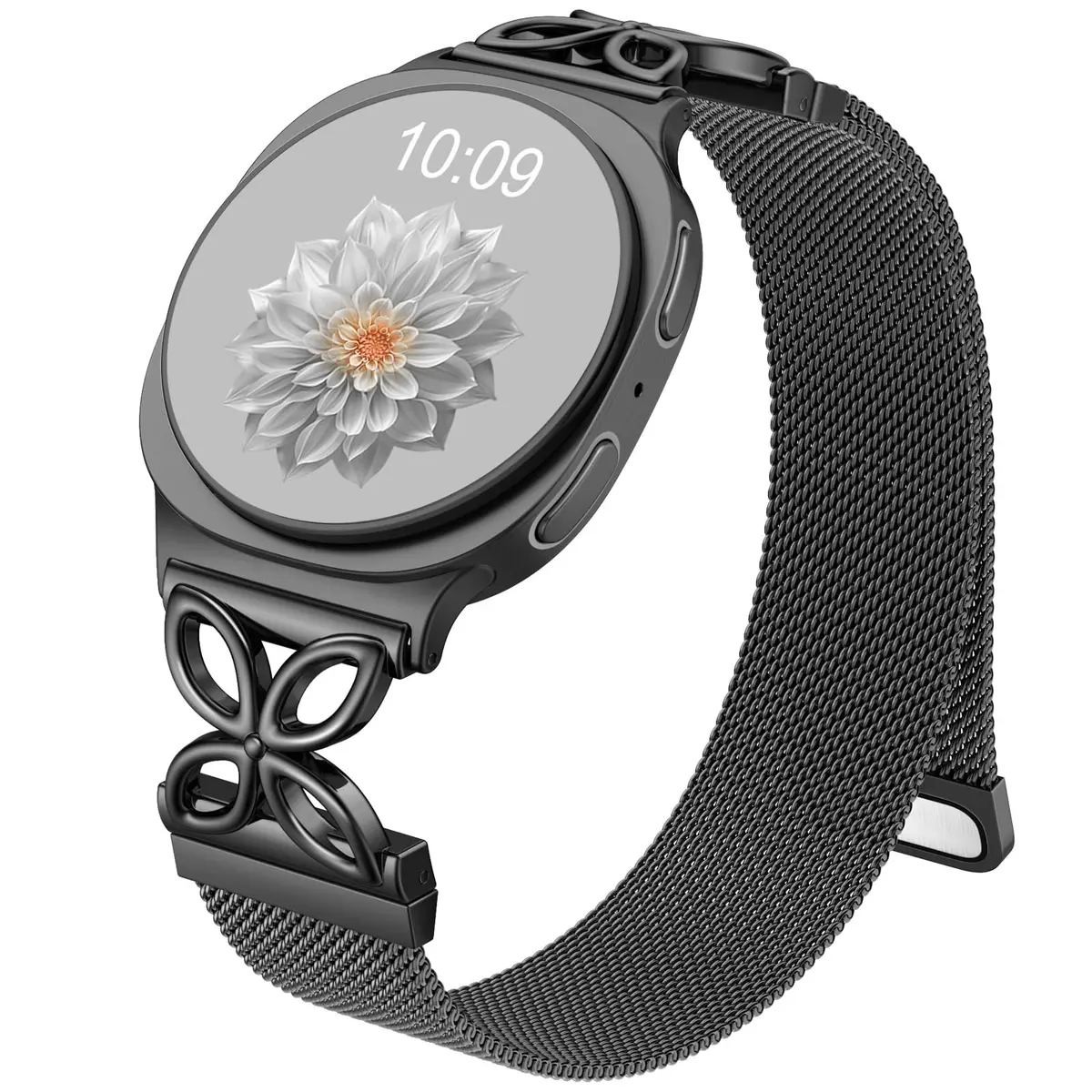Getino Magnetic Floral Watch Band Compatible with Samsung Galaxy Watch 9/8/8 Classic 40mm 44mm 46mm Black | Stainless Steel Milanese Strap - main product image