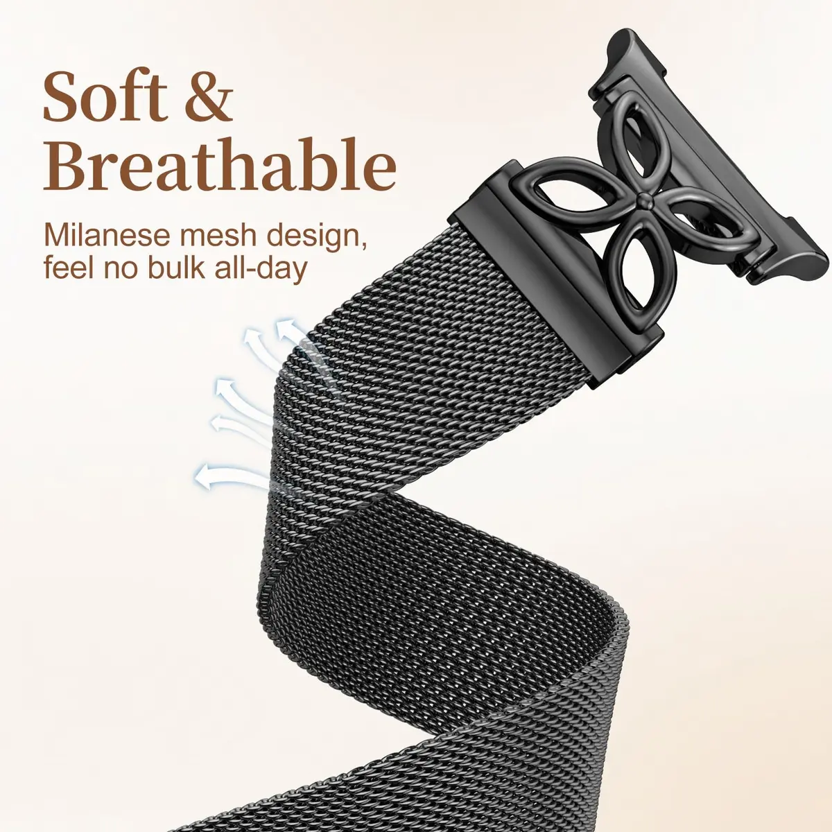 Getino Magnetic Floral Watch Band Compatible with Samsung Galaxy Watch 9/8/8 Classic 40mm 44mm 46mm Black | Stainless Steel Milanese Strap - view 8