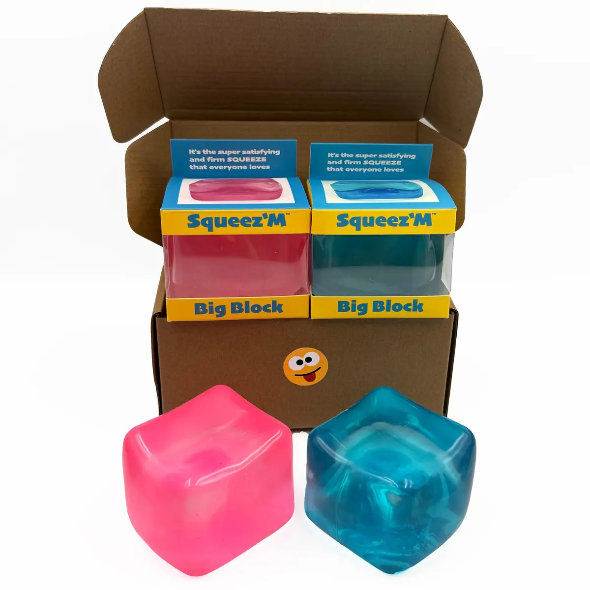 Squeez'M Big Block Premium Stress Cube 2 Pack, Blue & Pink 6.35cm (2.5in) | ASTM Certified Non-Toxic Sensory Toy - main product image