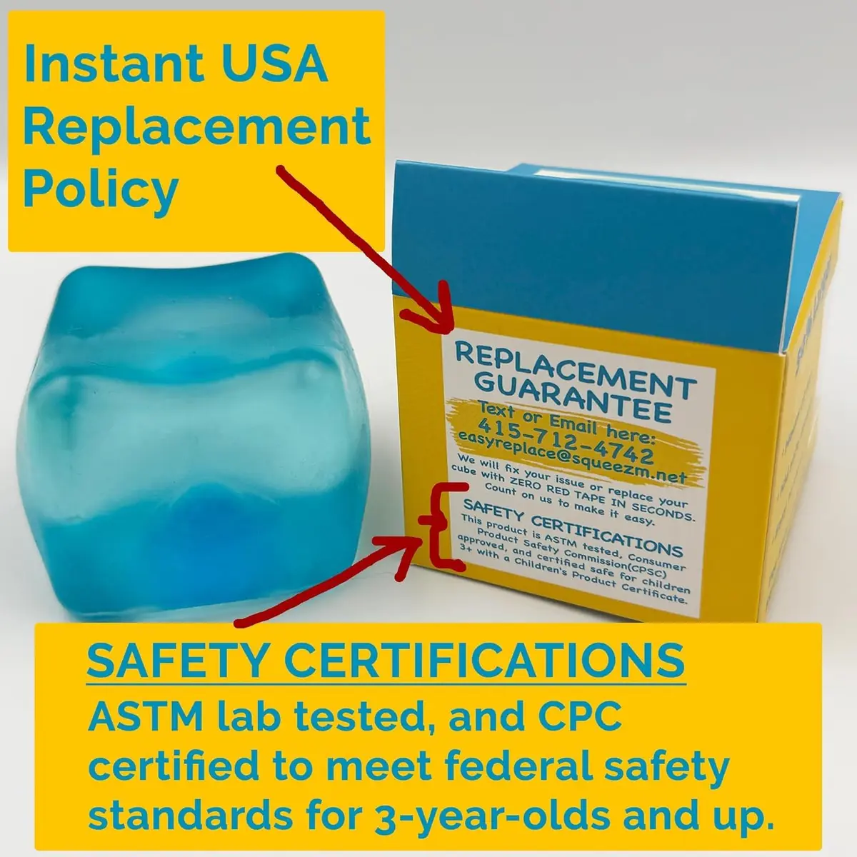 Squeez'M Big Block Premium Stress Cube 2 Pack, Blue & Pink 6.35cm (2.5in) | ASTM Certified Non-Toxic Sensory Toy - view 4