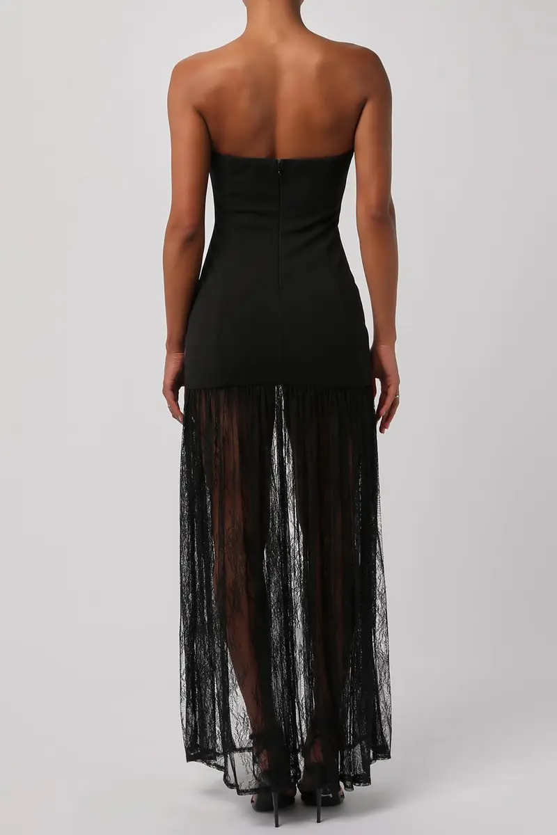 Lulus Lucille Strapless Lace Maxi Dress | Elegant Black Formal Gown, Medium - view 2