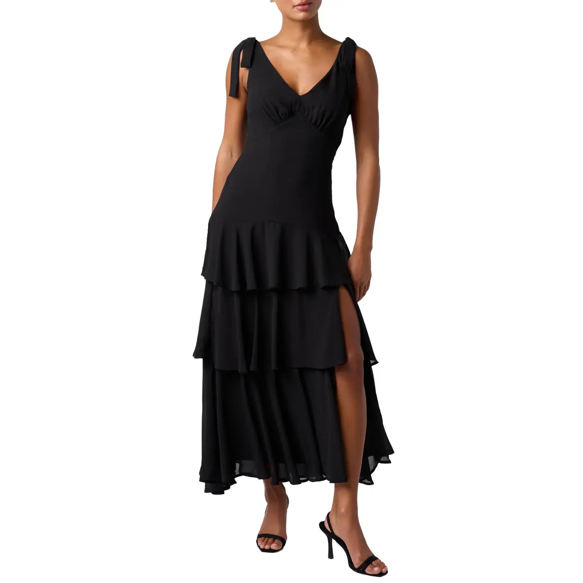 Lulus Arya Tiered Printed Maxi Dress, Black, Extra Large | Elegant Maxi for Formal Events - main product image