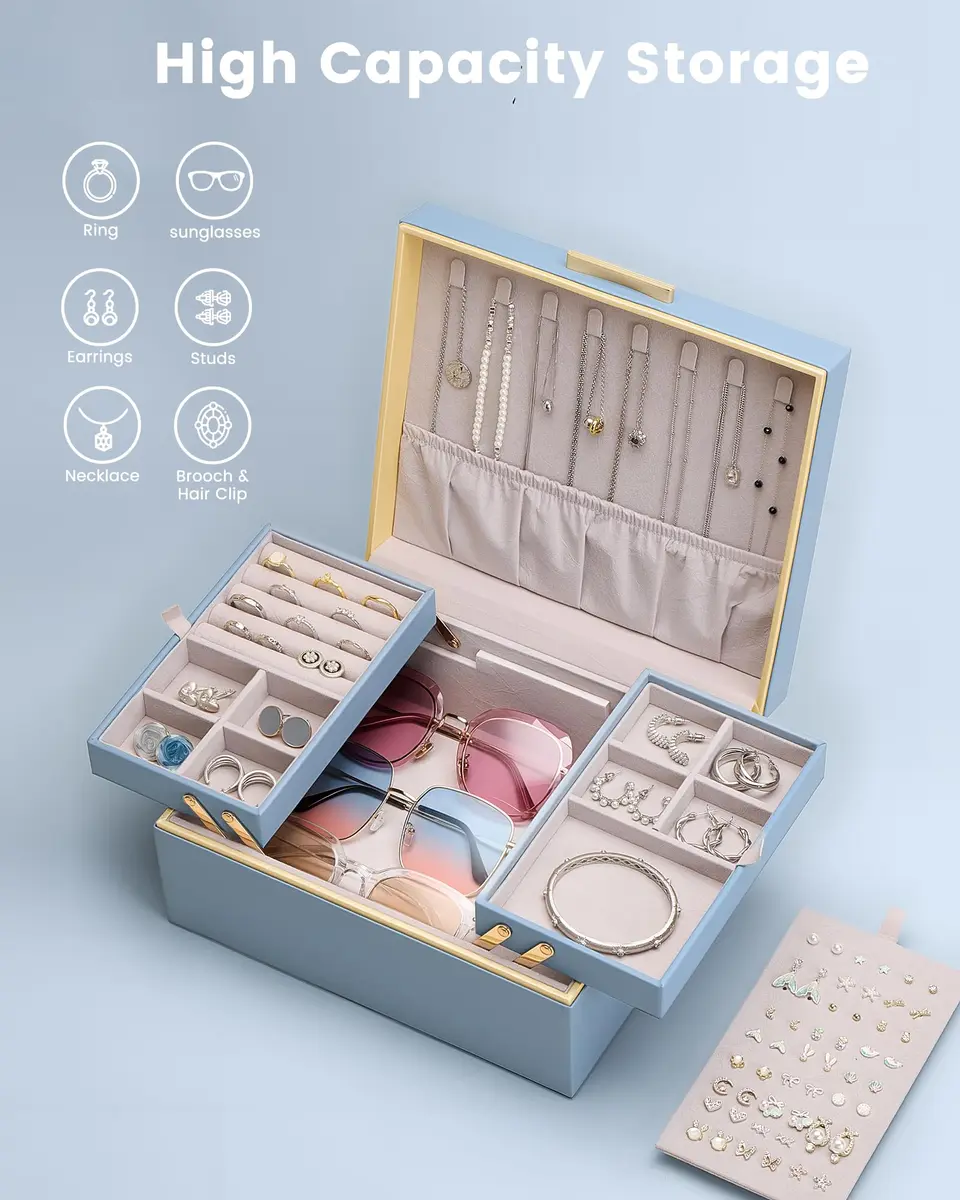 Lolalet 2-Layer Jewelry Organizer Box 24.2cm (9.53") | Organizes Rings, Necklaces, Earrings, Bracelets - view 4
