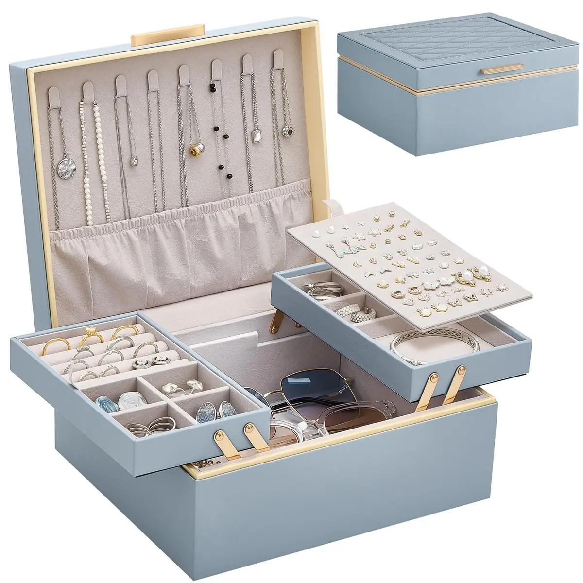 Lolalet 2-Layer Jewelry Organizer Box 24.2cm (9.53") | Organizes Rings, Necklaces, Earrings, Bracelets - main product image