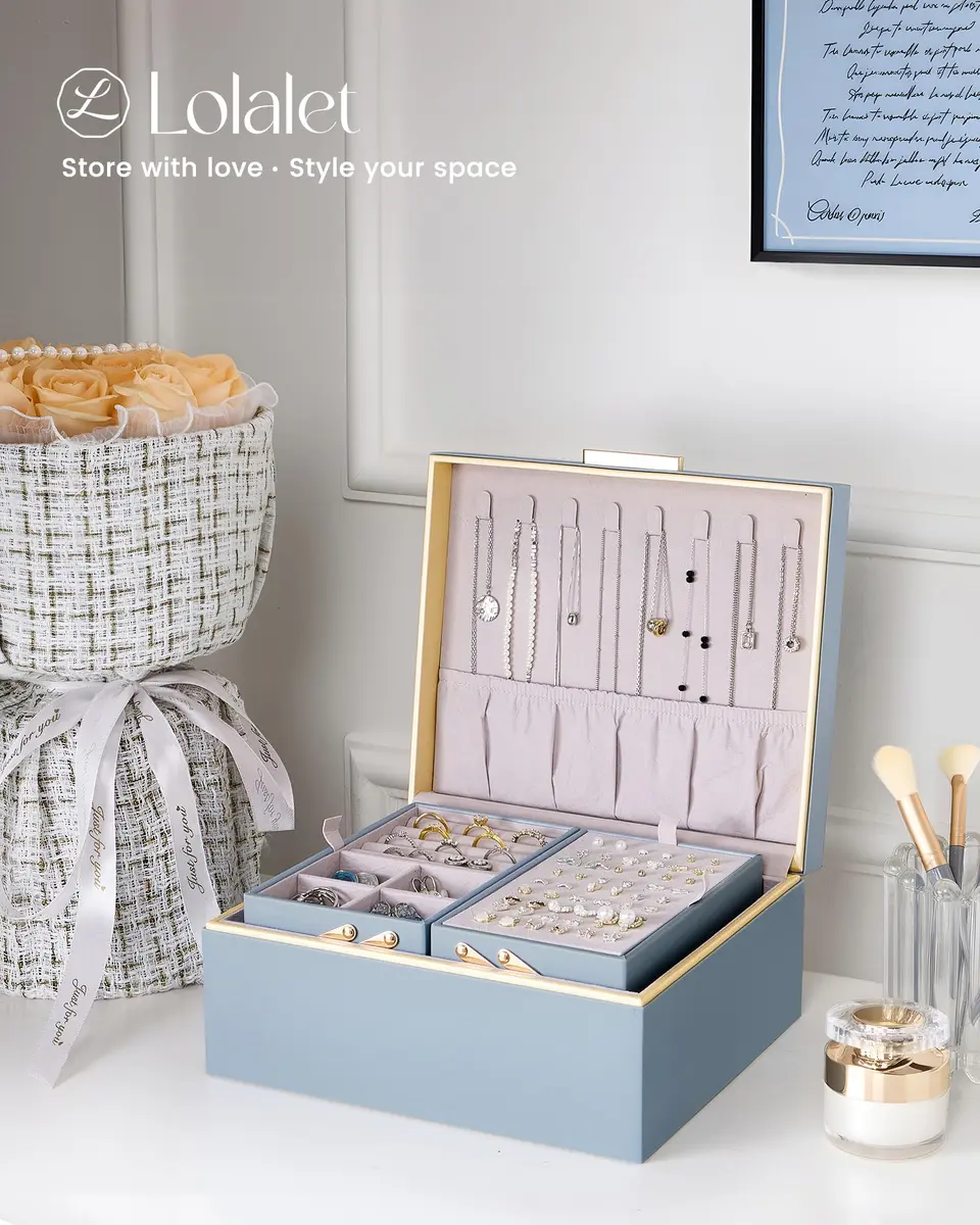 Lolalet 2-Layer Jewelry Organizer Box 24.2cm (9.53") | Organizes Rings, Necklaces, Earrings, Bracelets - view 7