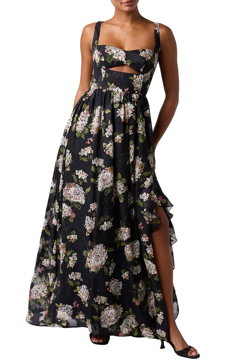 Lulus Morgana Cutout Floral Maxi Dress, Large | Elegant Floral Design with Adjustable Fit - main product image