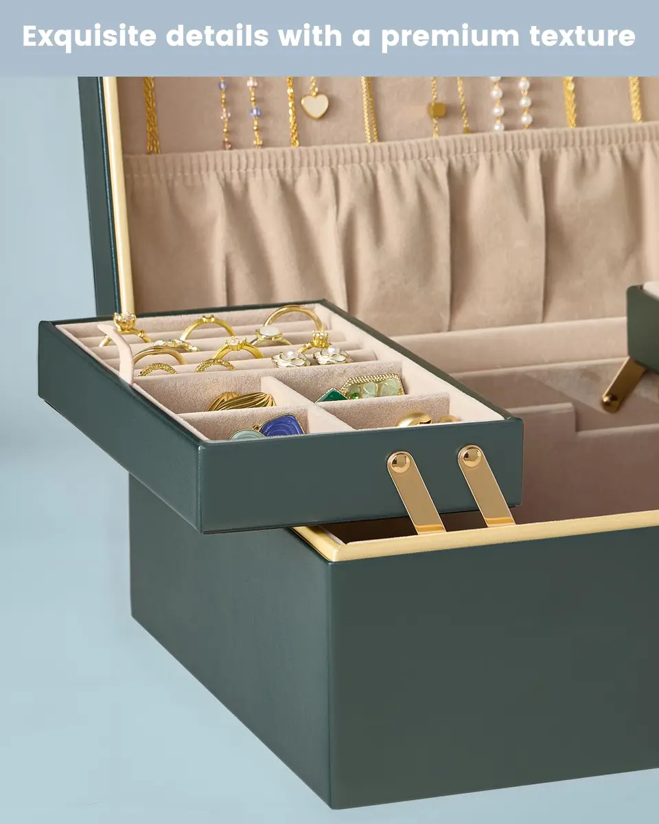 Lolalet 2-Layer Jewelry Organizer Box 24.2cm (9.53"W x 8.15"D x 4.45"H) | Foldable & Expandable Upper Storage - view 6
