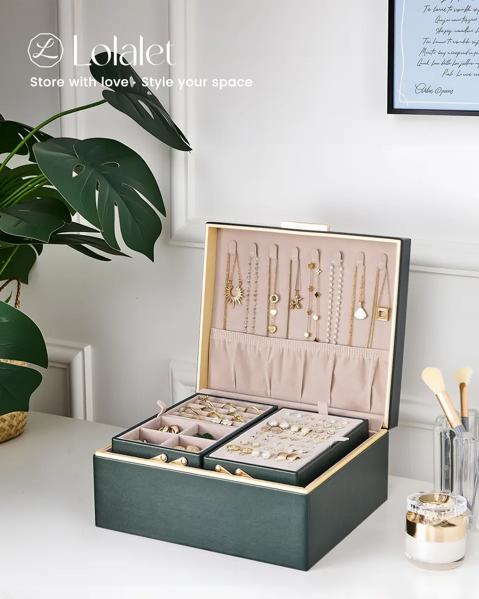 Lolalet 2-Layer Jewelry Organizer Box 24.2cm (9.53"W x 8.15"D x 4.45"H) | Foldable & Expandable Upper Storage - view 7
