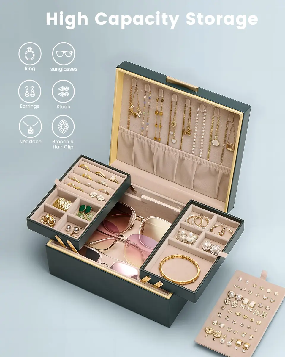 Lolalet 2-Layer Jewelry Organizer Box 24.2cm (9.53"W x 8.15"D x 4.45"H) | Foldable & Expandable Upper Storage - view 4