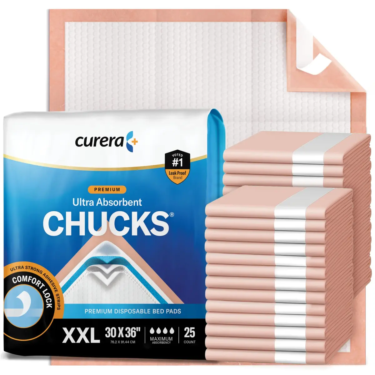 Curera Chucks Premium Disposable Underpads 30x36 (25-Pack) | Hospital-Trusted LeakLock Protection - main product image