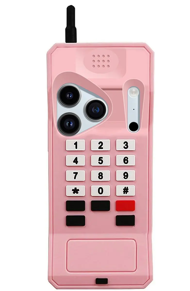 UnnFiko Retro Cellphone Pink Silicone Case for iPhone 17 Pro Max (6.9-inch) | Fun Stand Case with Full Body Protection - main product image