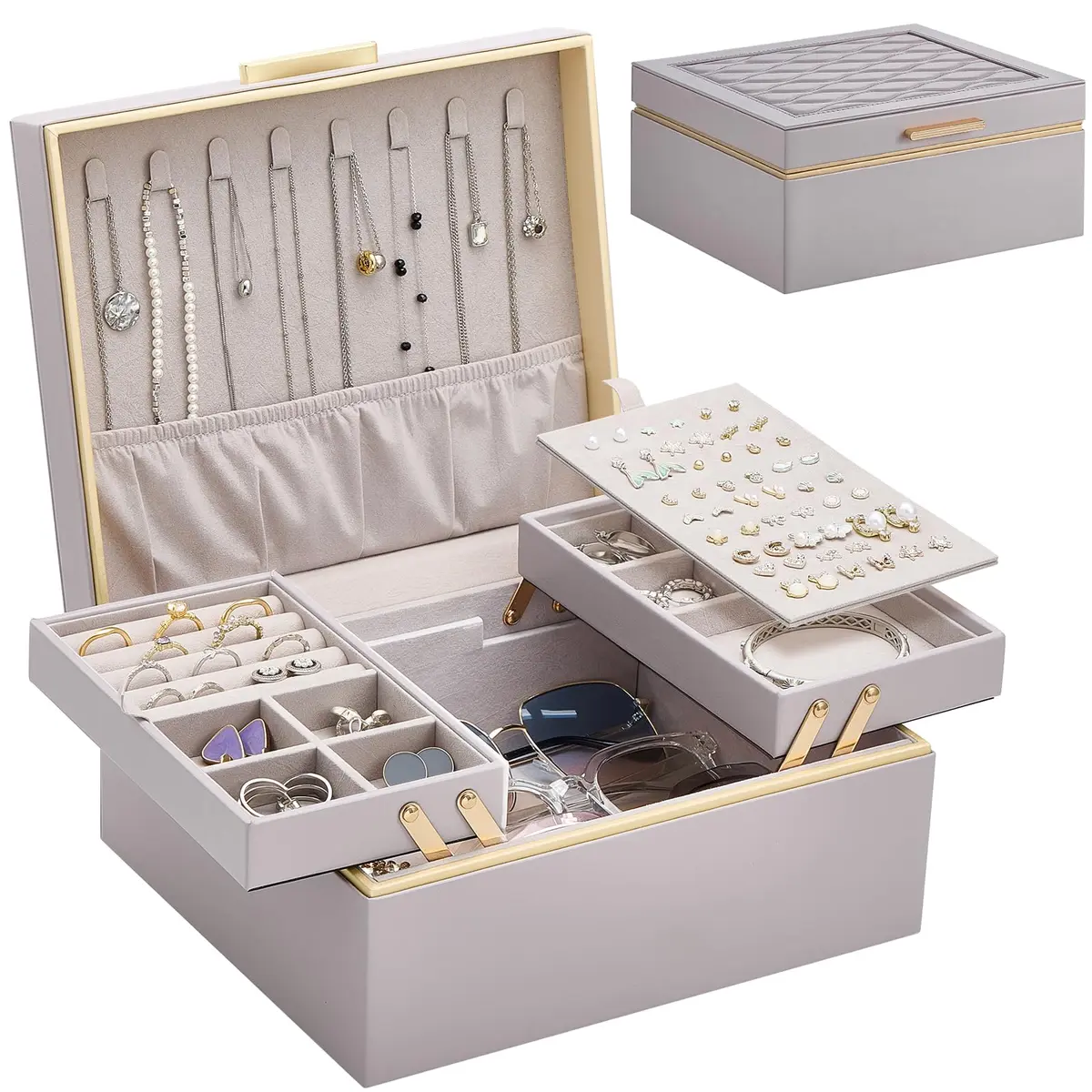 Lolalet 2-Layer Jewelry Organizer Box 24.2cm (9.53") | Foldable & Expandable Upper Storage - main product image