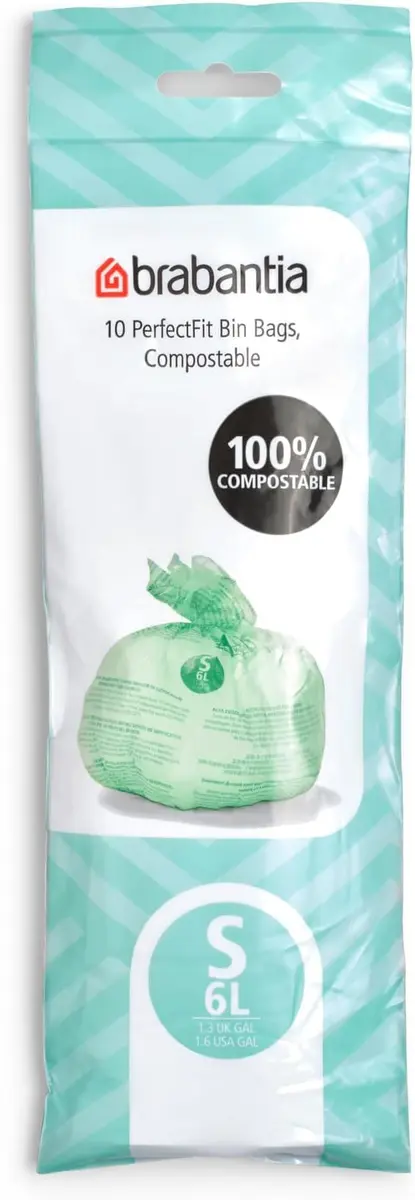 Brabantia Compostable Trash Bags Green 6L (1.6 Gallon) | Certified Compostable Material for Organic Waste - main product image