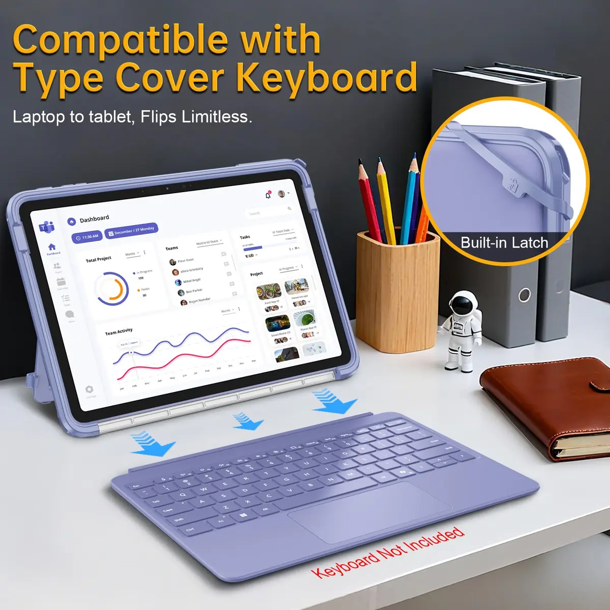 Fintie Rugged Case for Surface Pro 12 Inch 1st Edition 2025, Violet | Multi-Angle Stand, Type Cover Compatible, HD Clear, Shockproof, TPU Bumper, Hard Shell - view 4