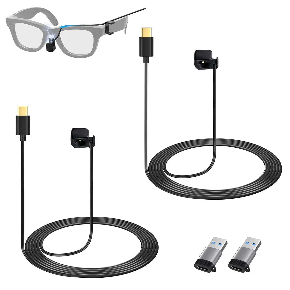 weishan 2-Pack USB C to Magnetic Charging Cable for Ray-Ban Meta Glasses | 4ft TPE Black - main product image
