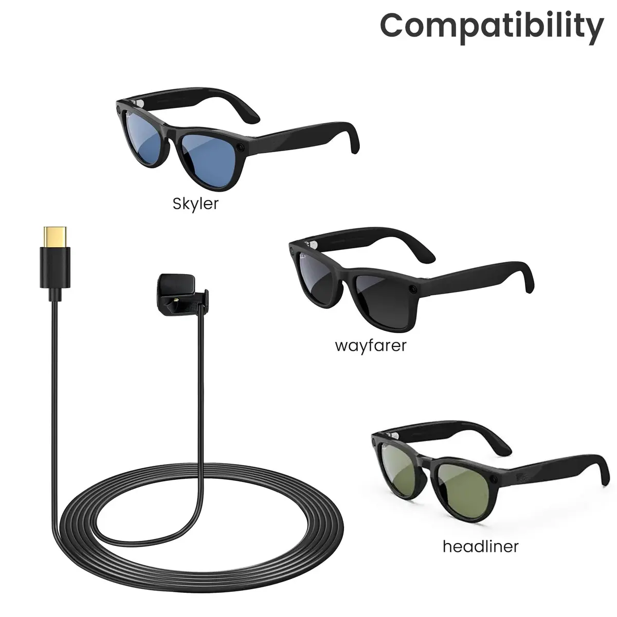 weishan 2-Pack USB C to Magnetic Charging Cable for Ray-Ban Meta Glasses | 4ft TPE Black - view 2