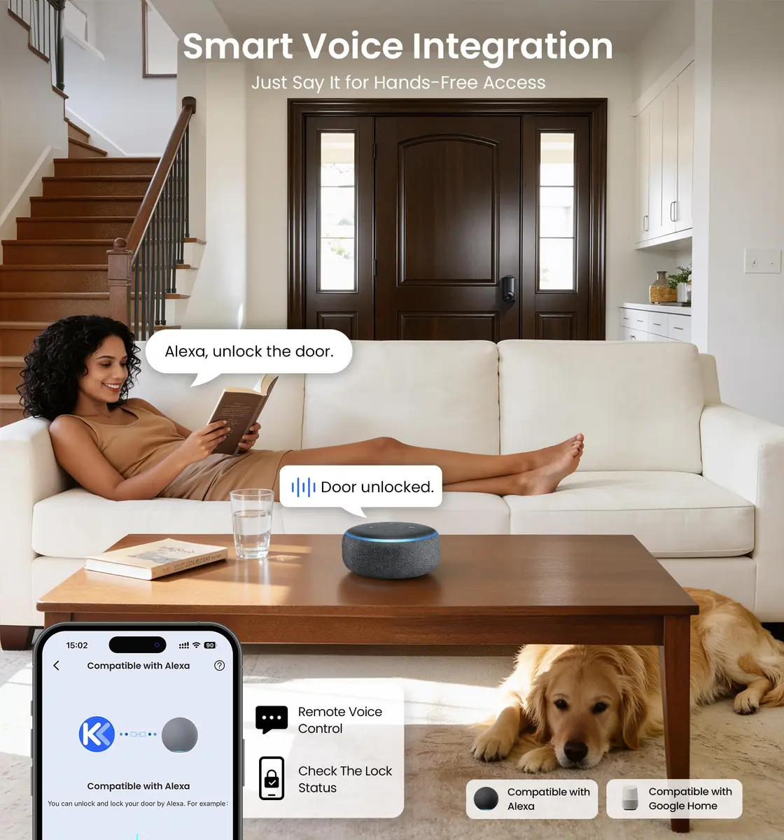 Veise VE028 WiFi Fingerprint Smart Door Lock with Knob Handle, Matte Black 1.3 kg (2.87 lb) | Smart Remote Access & Voice Control - view 9