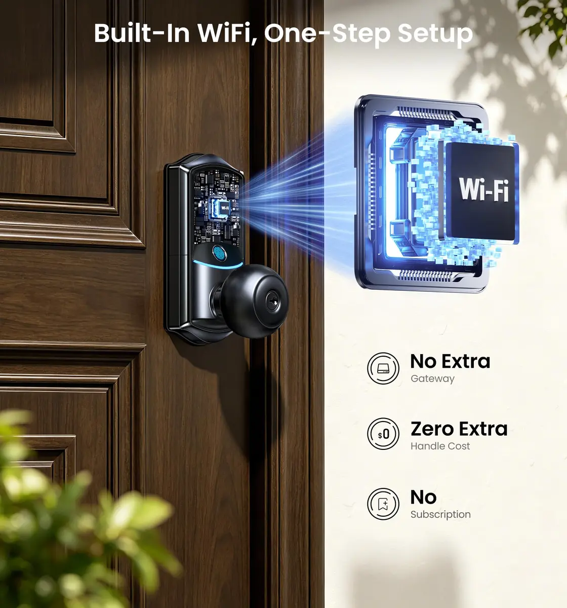 Veise VE028 WiFi Fingerprint Smart Door Lock with Knob Handle, Matte Black 1.3 kg (2.87 lb) | Smart Remote Access & Voice Control - view 2