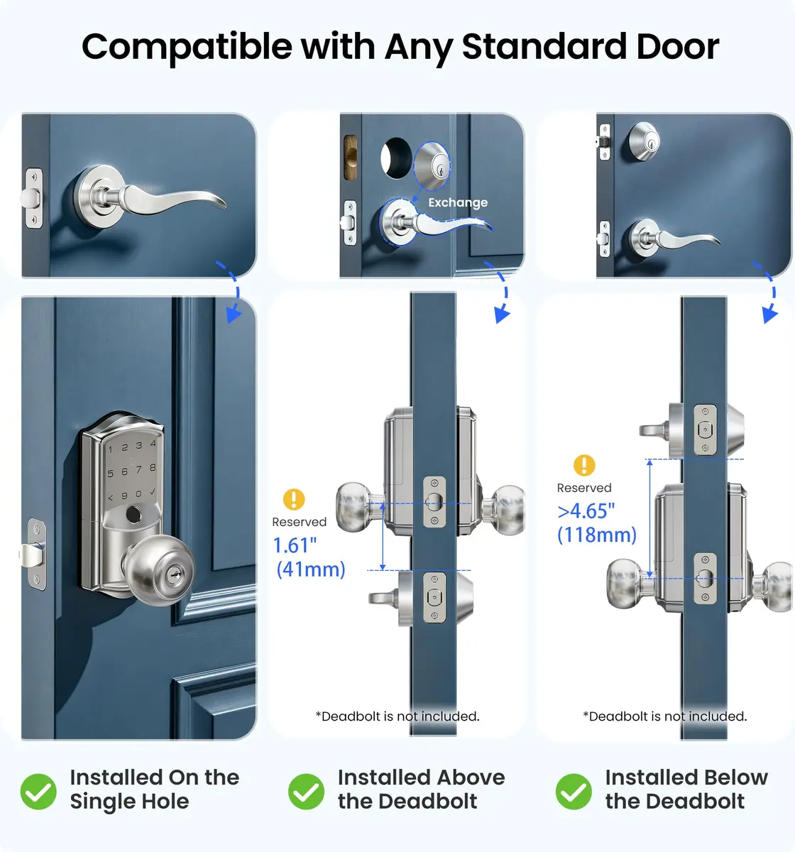 Veise VE028 WiFi Fingerprint Smart Door Lock with Knob Handle, Satin Nickel 2.82 lb (1.288 kg) | Remote App, Voice Control, Keyless Entry - view 8