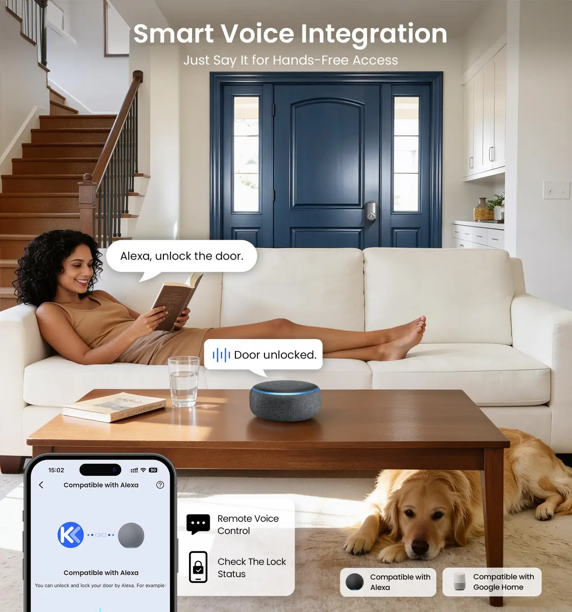 Veise VE028 WiFi Fingerprint Smart Door Lock with Knob Handle, Satin Nickel 2.82 lb (1.288 kg) | Remote App, Voice Control, Keyless Entry - view 9