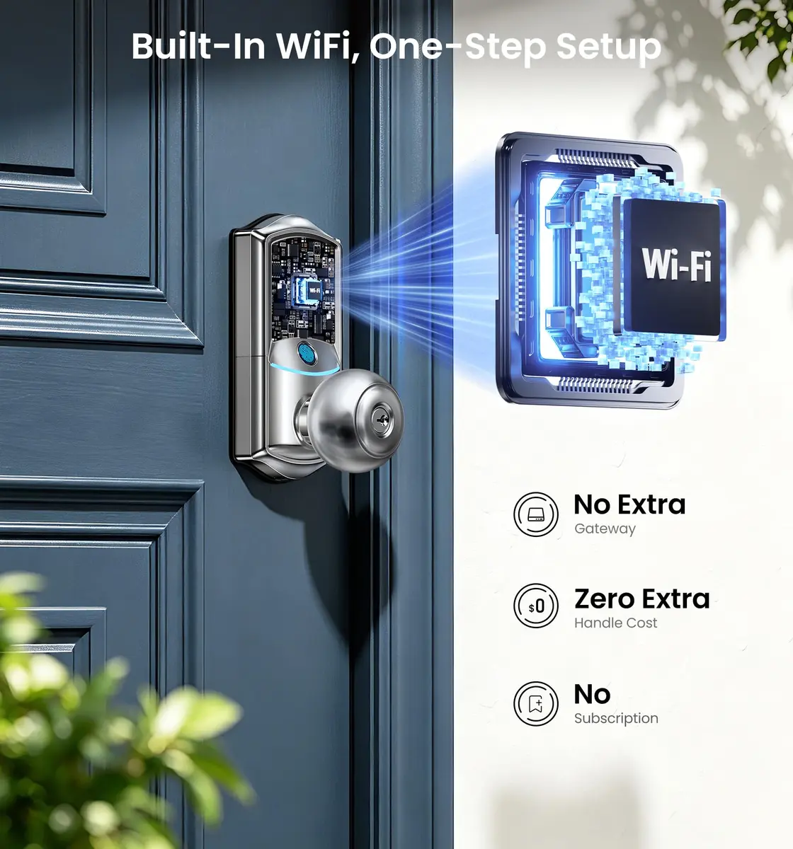 Veise VE028 WiFi Fingerprint Smart Door Lock with Knob Handle, Satin Nickel 2.82 lb (1.288 kg) | Remote App, Voice Control, Keyless Entry - view 2