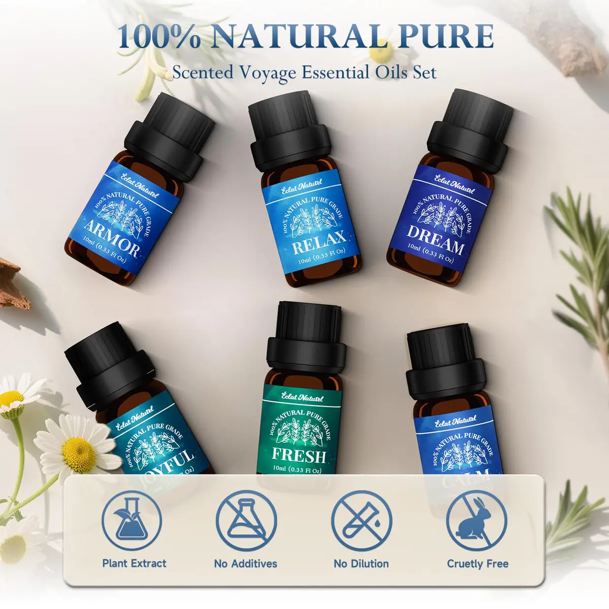 Éclat Naturel Essential Oil Set, 6 x 10ml | Aromatherapy & DIY Blends for Home & Crafts - view 2