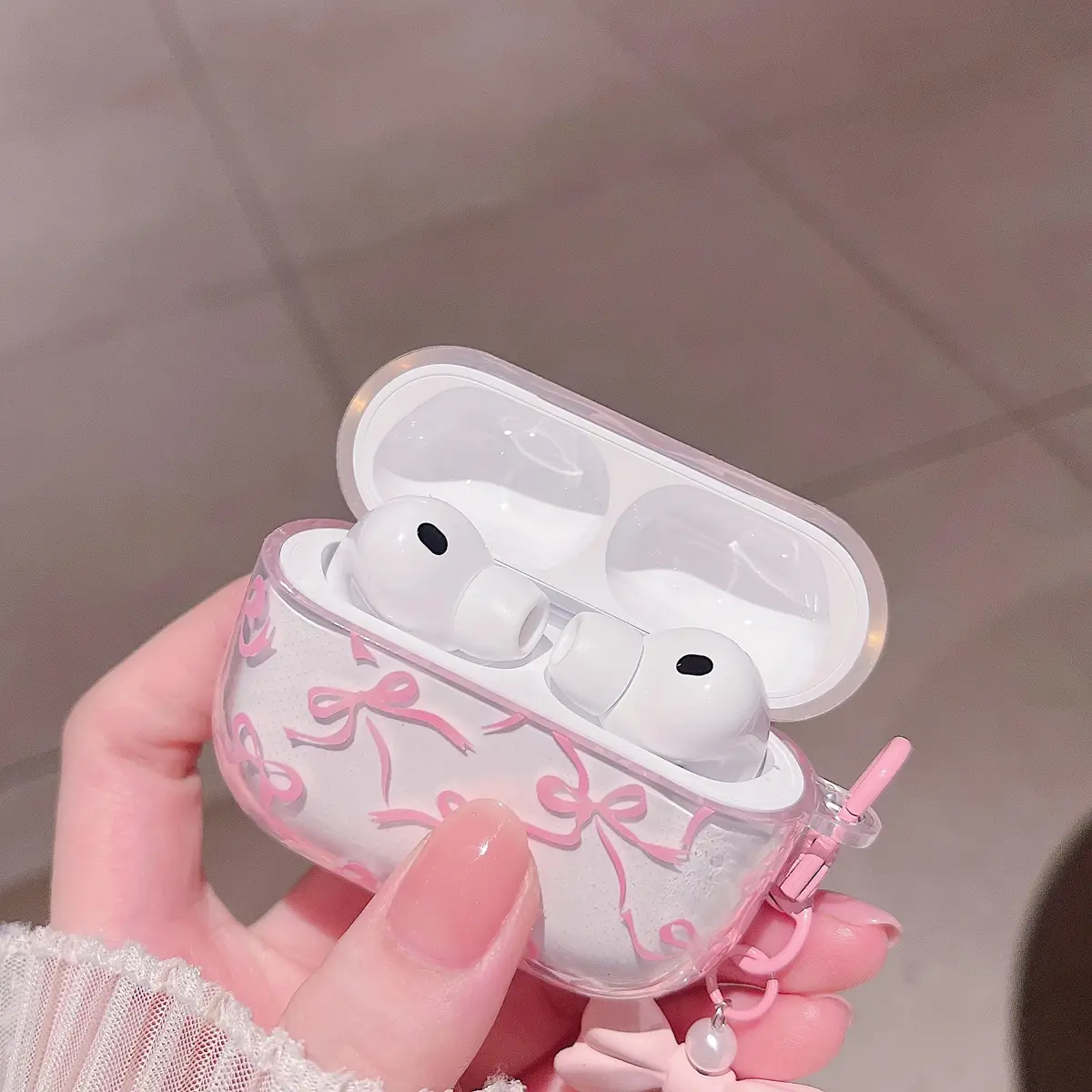 MINSCOSE Pink Ribbon Bow AirPods Pro 3 Case with Keychain & Cleaner Kit | Cute Girly Design - view 6