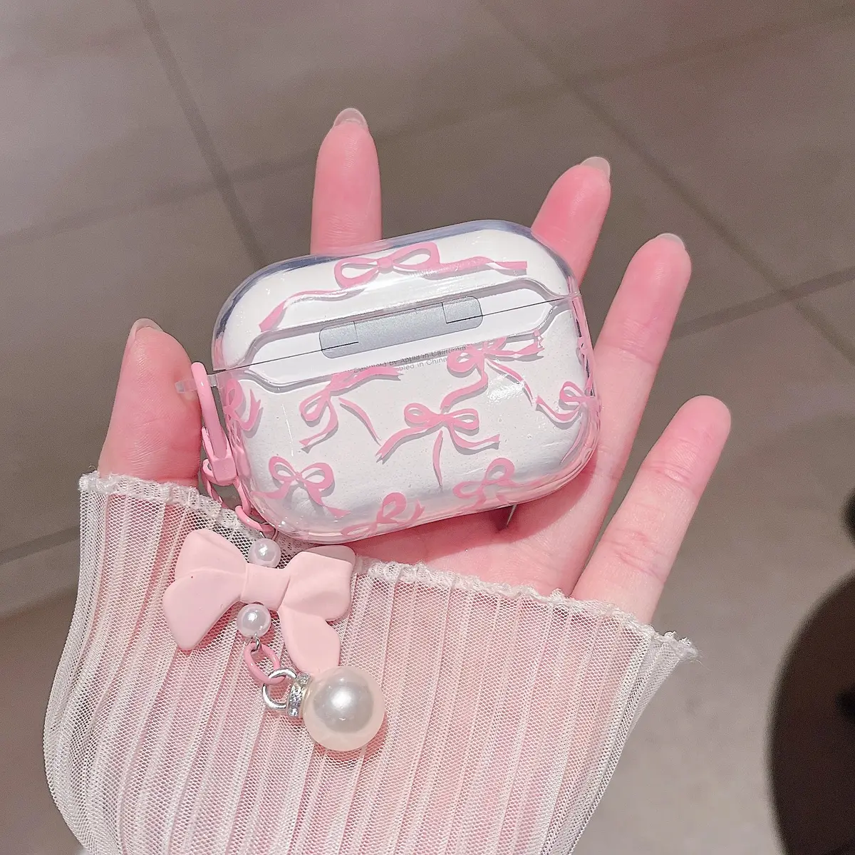 MINSCOSE Pink Ribbon Bow AirPods Pro 3 Case with Keychain & Cleaner Kit | Cute Girly Design - view 7