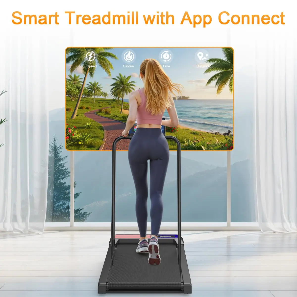 HOELLL Compact Treadmill with 0-8% Incline & APP Sync | Under Desk Walking Pad, 2.5HP, Blue Red - view 2