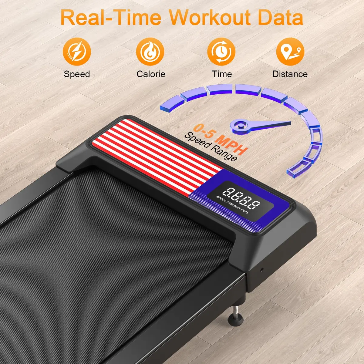 HOELLL Compact Treadmill with 0-8% Incline & APP Sync | Under Desk Walking Pad, 2.5HP, Blue Red - view 3