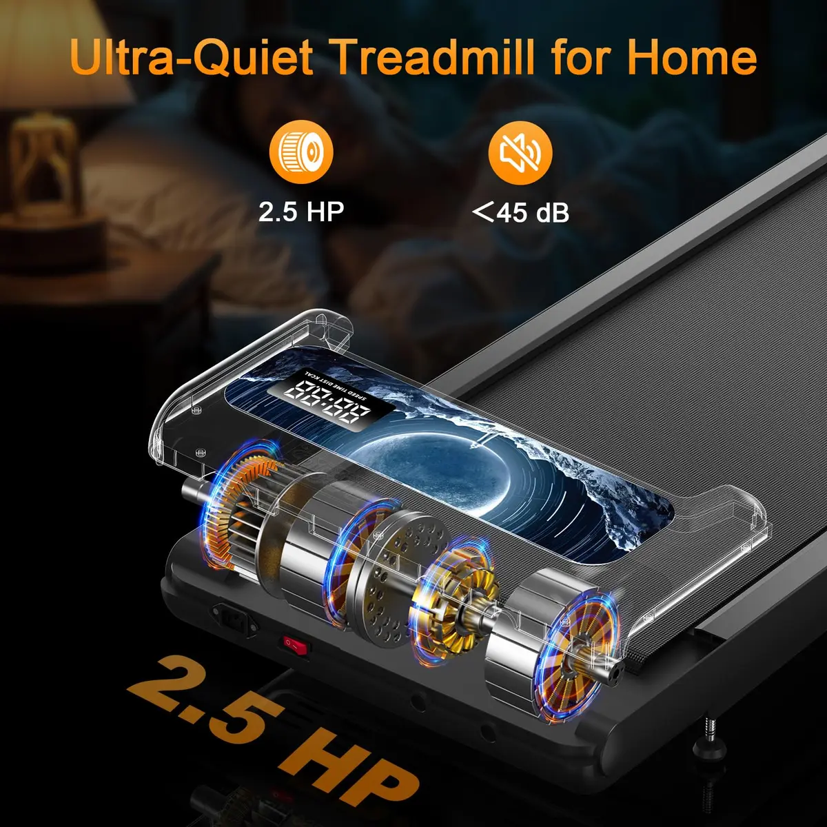 HOELLL Treadmill for Home Small | 0%-8% Incline & APP Sync, Compact Under Desk Walking Pad with Handle Bar, Remote & LED Display, 2.5HP, Blue - view 5