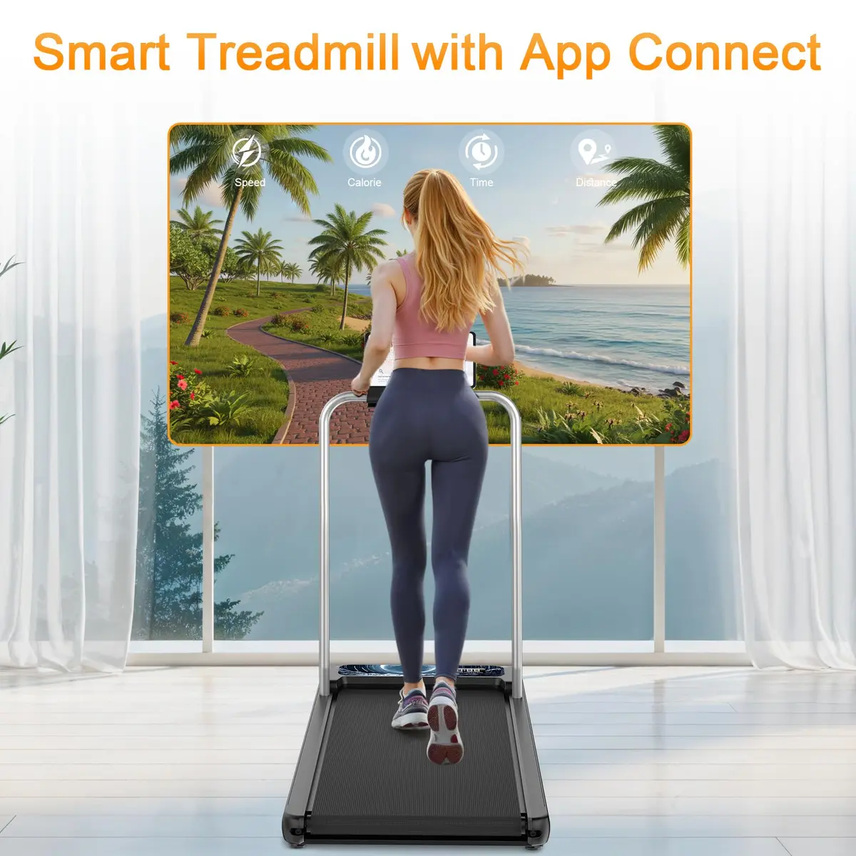 HOELLL Treadmill for Home Small | 0%-8% Incline & APP Sync, Compact Under Desk Walking Pad with Handle Bar, Remote & LED Display, 2.5HP, Blue - view 2