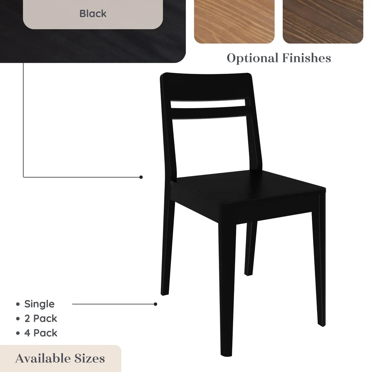 Grain & Grove Crew Dining Chair, Black | Solid Rubberwood & Engineered Wood Comfort - view 5