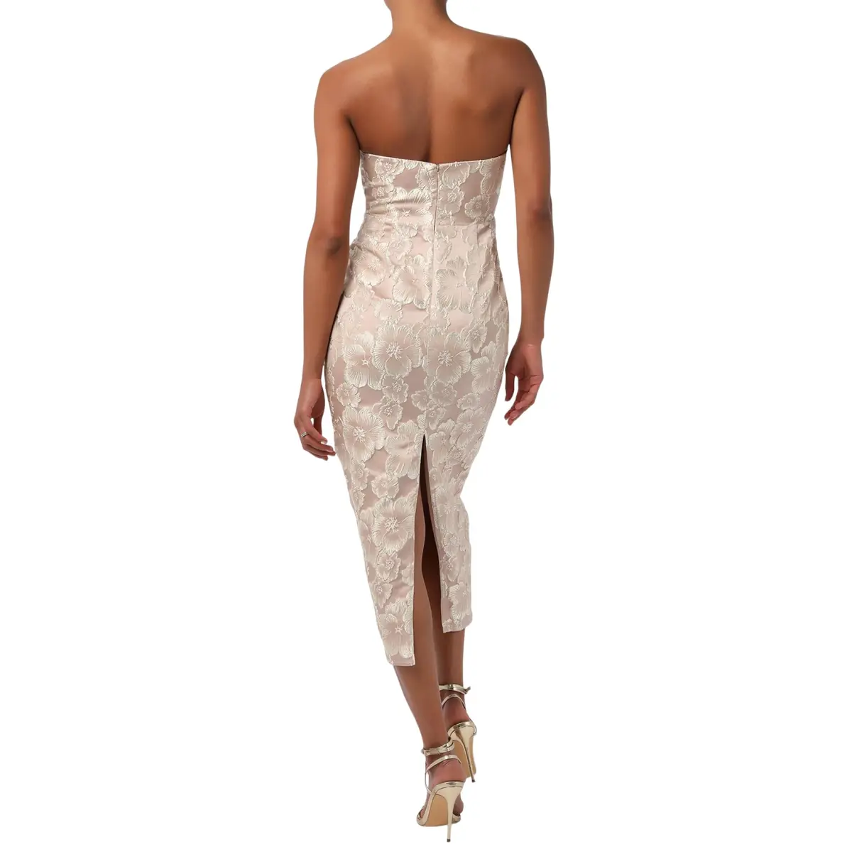 Lulus Isla Strapless Midi Dress Champagne | Elegant Cocktail Attire for Women - view 2
