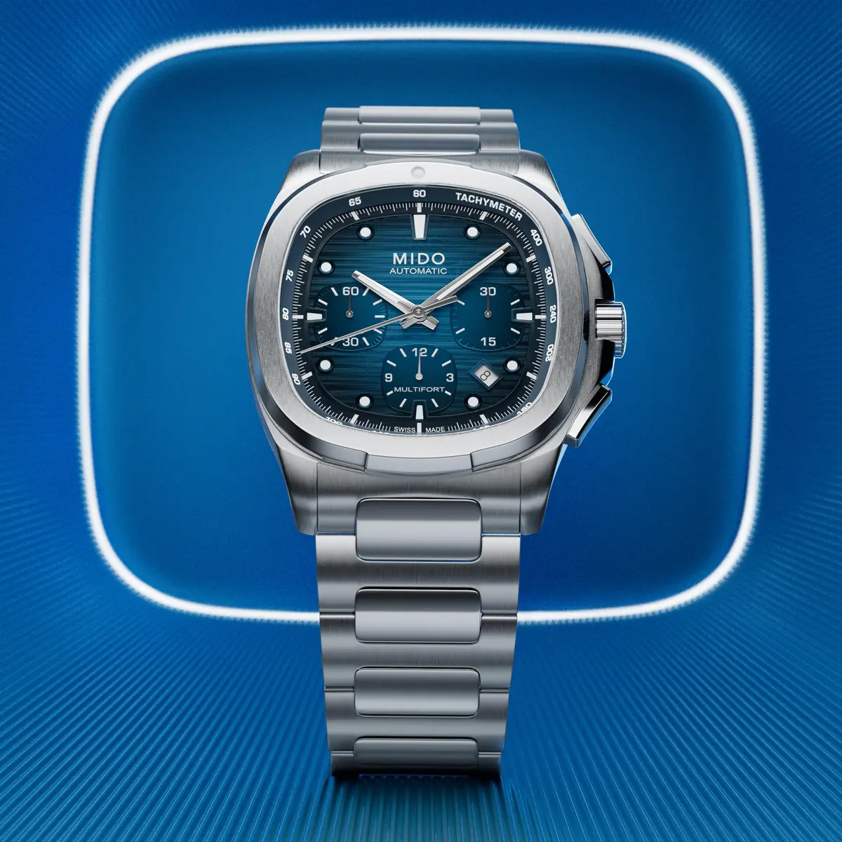 MIDO Multifort TV Chronograph Swiss Automatic Watch for Men | Blue Dial, 41.2x42mm Stainless Steel Case & Bracelet - view 5