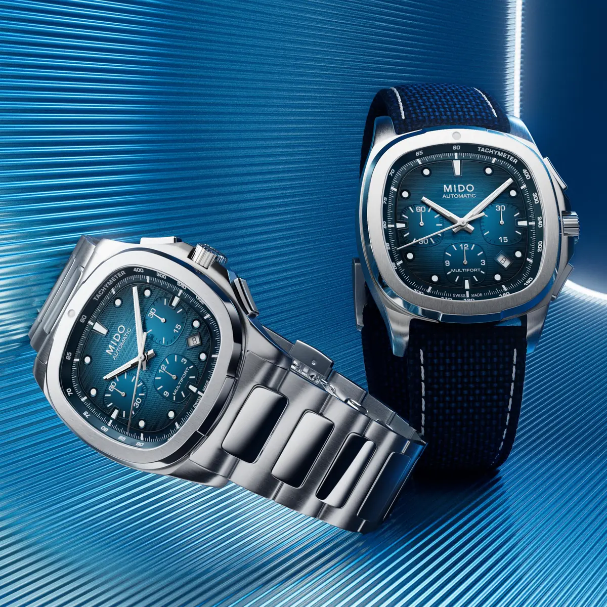 MIDO Multifort TV Chronograph Swiss Automatic Watch for Men | Blue Dial, 41.2x42mm Stainless Steel Case & Bracelet - view 2