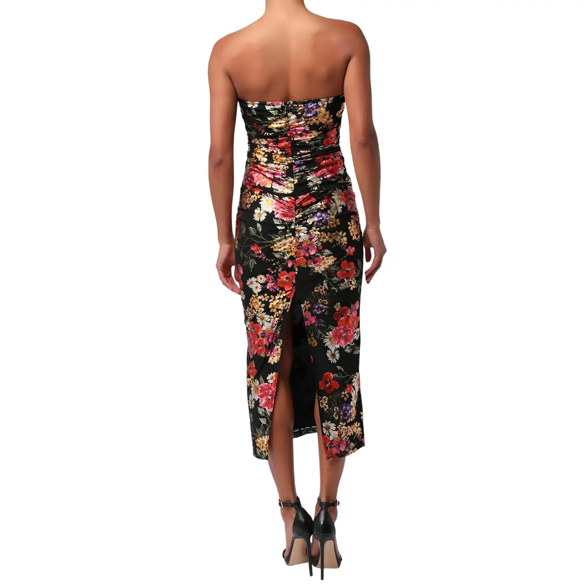 Lulus Pixie Sequin Chiffon Women's Cocktail Midi Dress, Black Floral, Large | Elegant Flare for Evening Events - view 2