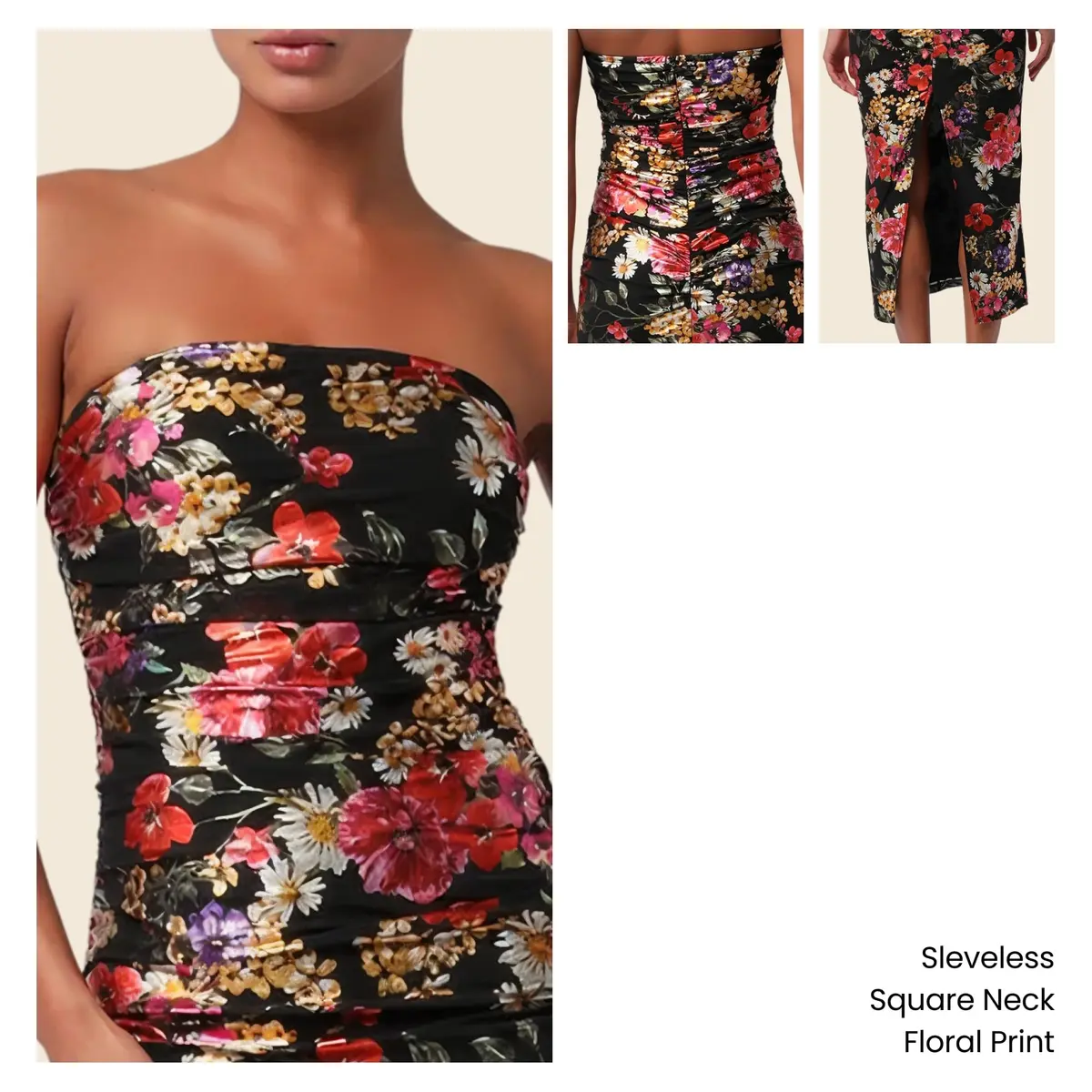 Lulus Pixie Sequin Chiffon Women's Cocktail Midi Dress, Black Floral, Large | Elegant Flare for Evening Events - view 3