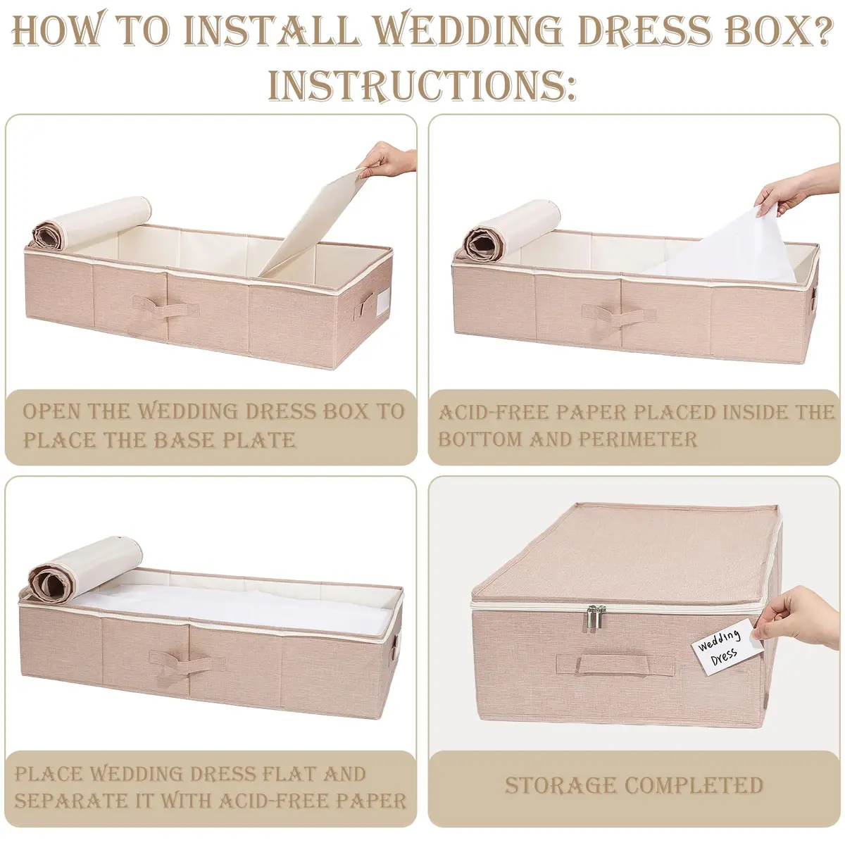 Dawutian Wedding Dress Storage Box, Pink | Professional Preservation & Dust-Free Storage (29.9in x 15.7in x 7in) - view 6