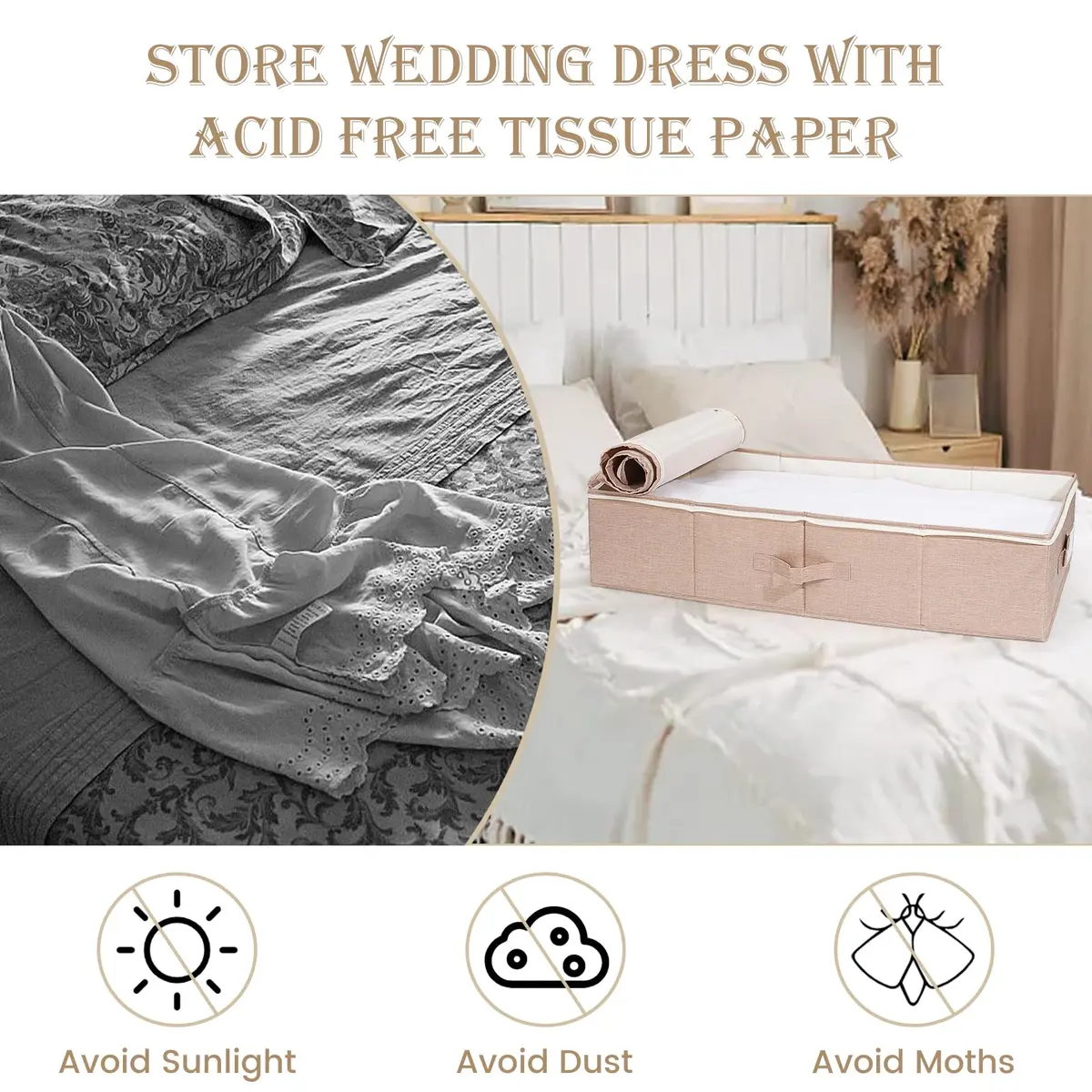 Dawutian Wedding Dress Storage Box, Pink | Professional Preservation & Dust-Free Storage (29.9in x 15.7in x 7in) - view 4