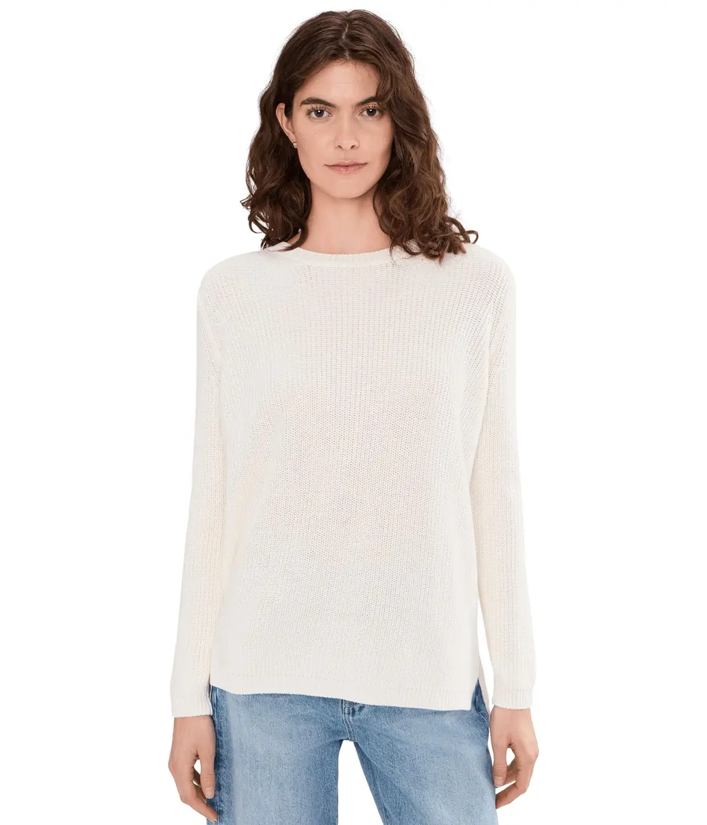 525 America Womens Emma Crew Neck Shaker Sweater Chalk XL | Classic Cotton Knit - main product image