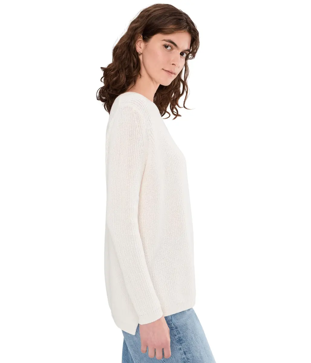525 America Womens Emma Crew Neck Shaker Sweater Chalk XL | Classic Cotton Knit - view 3